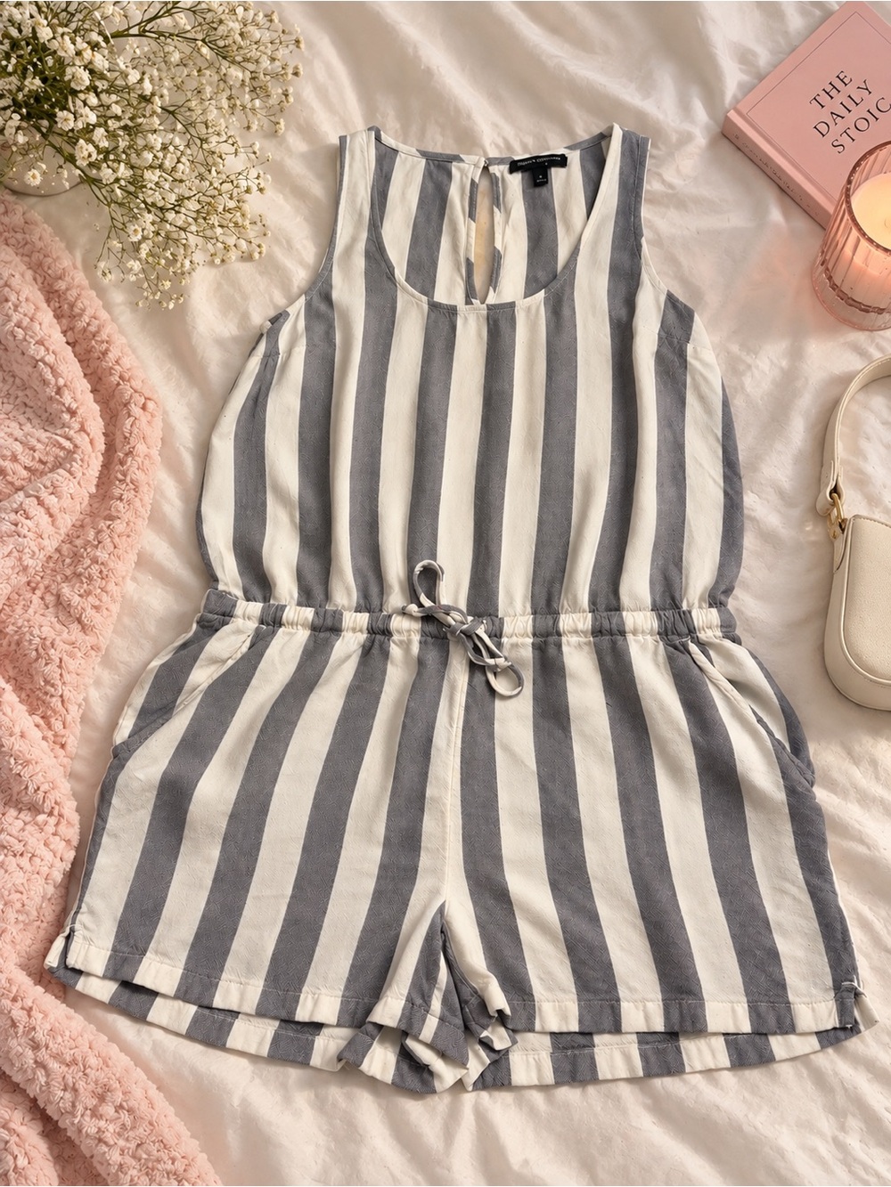 Striped Gray and White Kids One-Piece Romper
